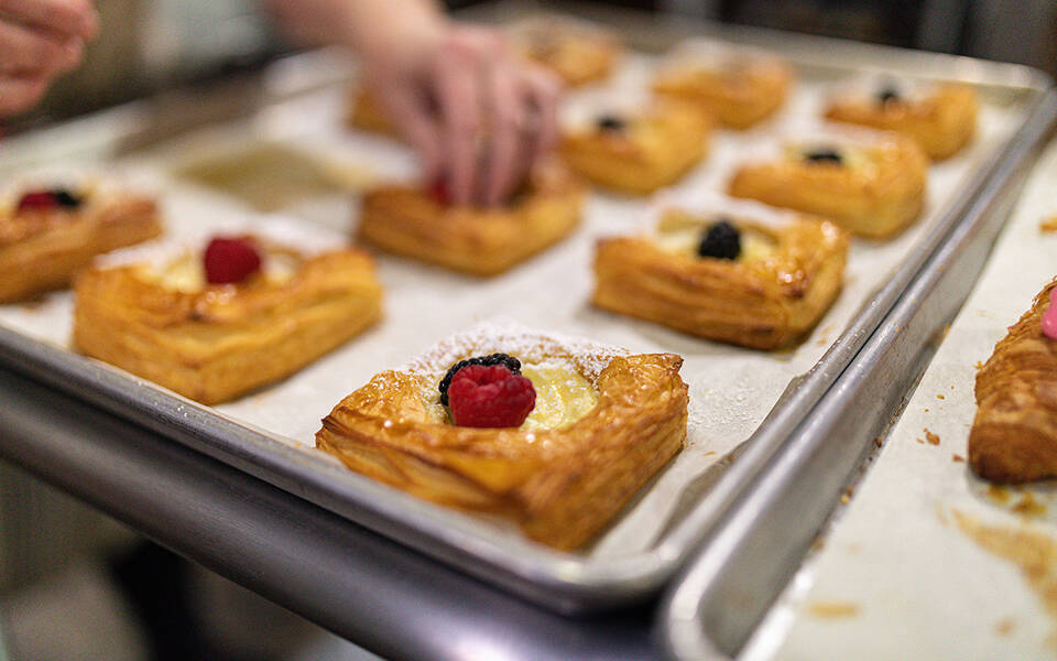 Fresh pastries on a pan