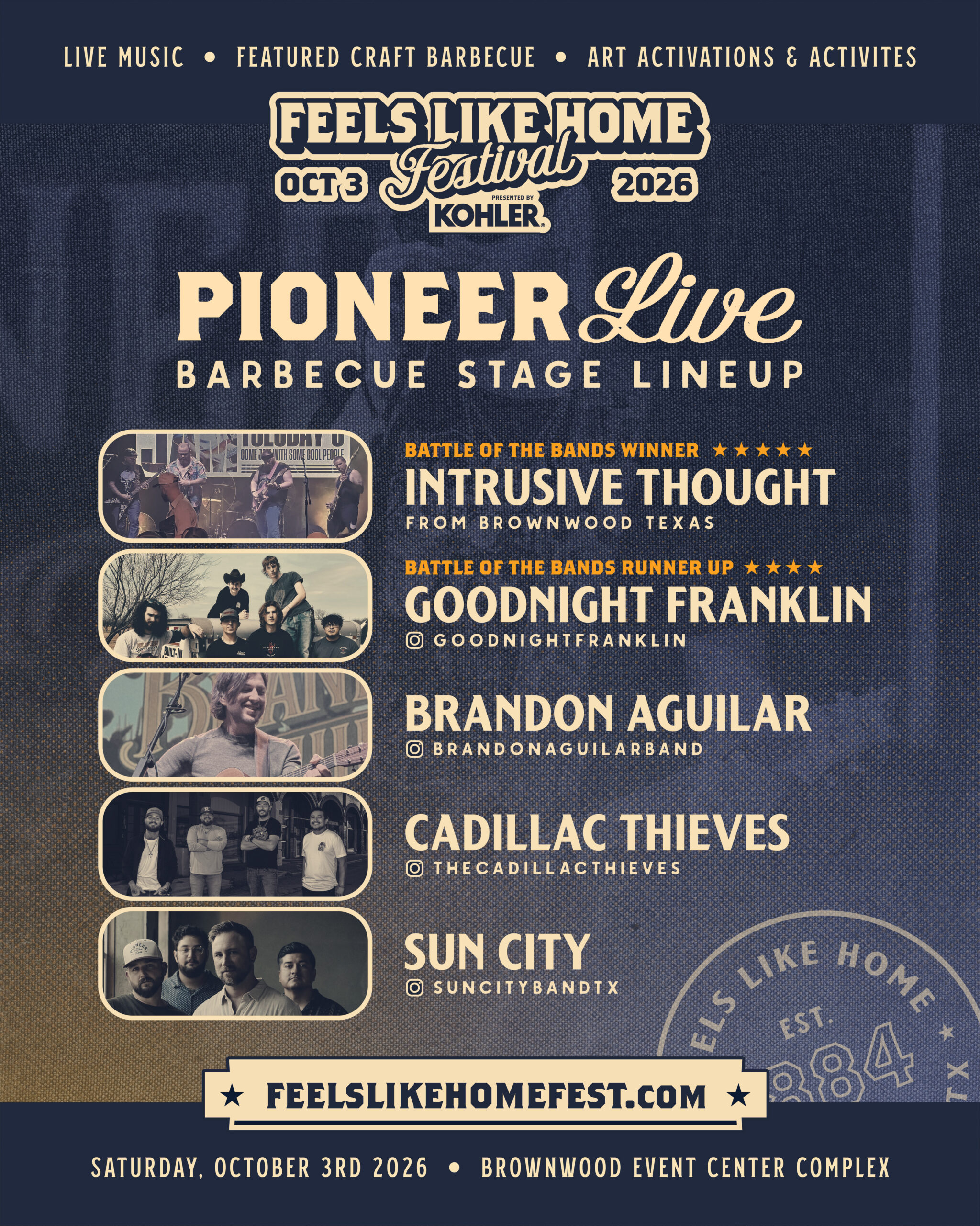 Pioneer Live barbecue stage lineup poster for Feels Like Home Festival 2026