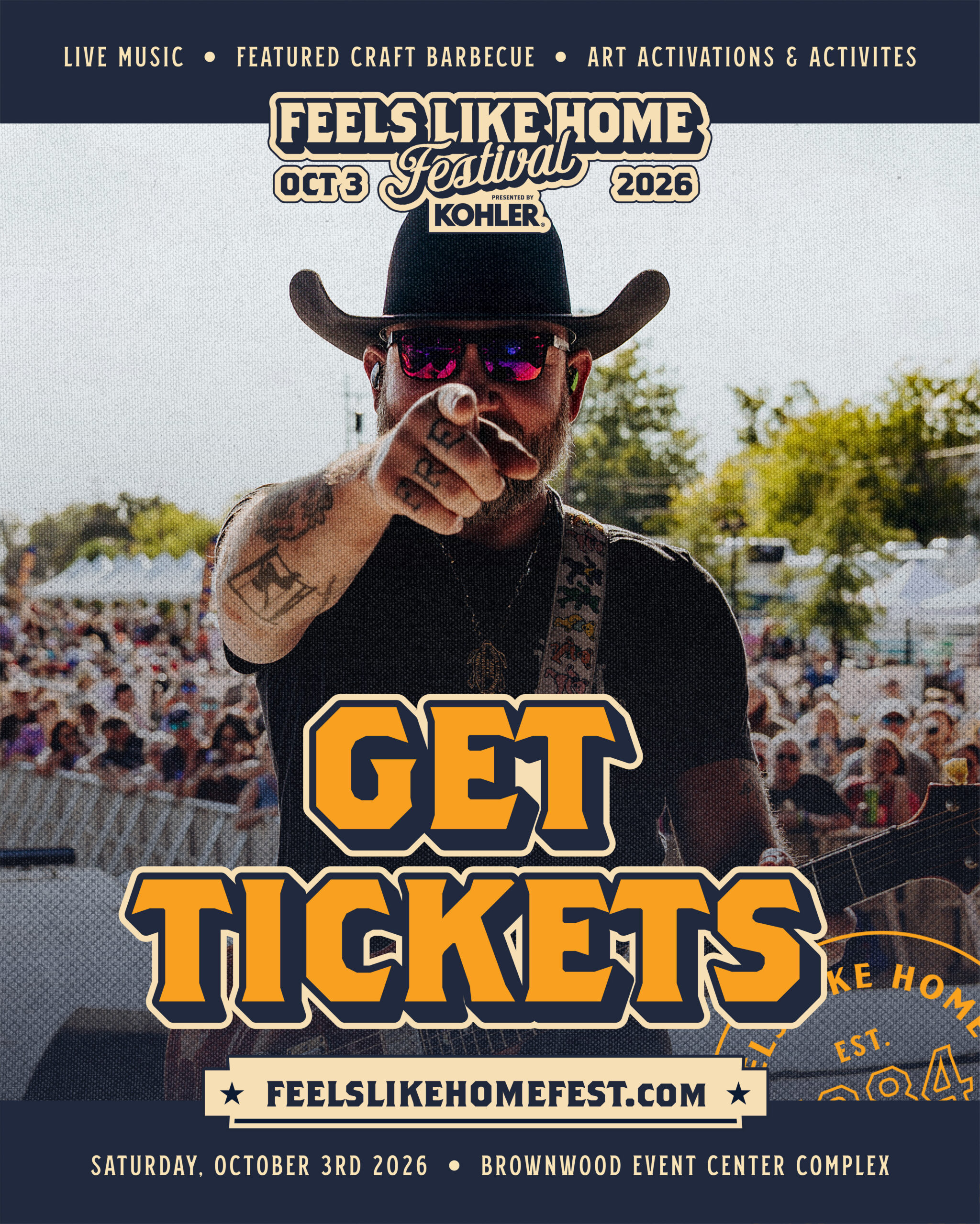 Get Tickets poster for Feels Like Home Festival on Saturday, October 3, 2026