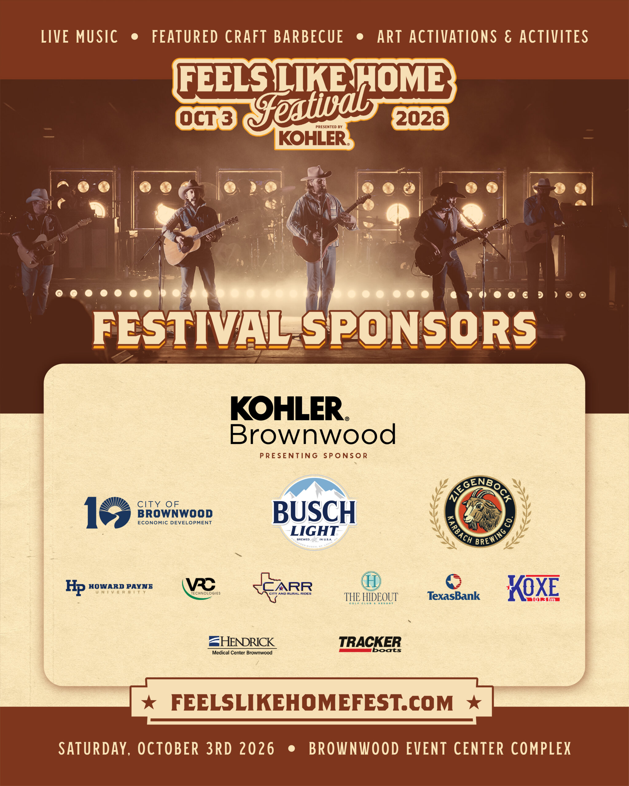 Feels Like Home Festival 2026 sponsors poster, presented by Kohler